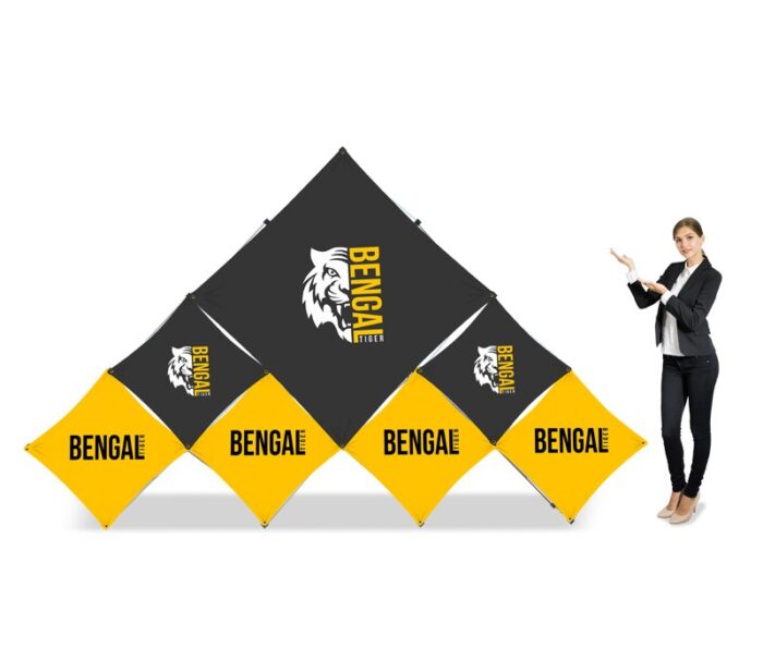 Triangular Paper Display Triangular Large Floor Grid Pop Up Display – Welcome